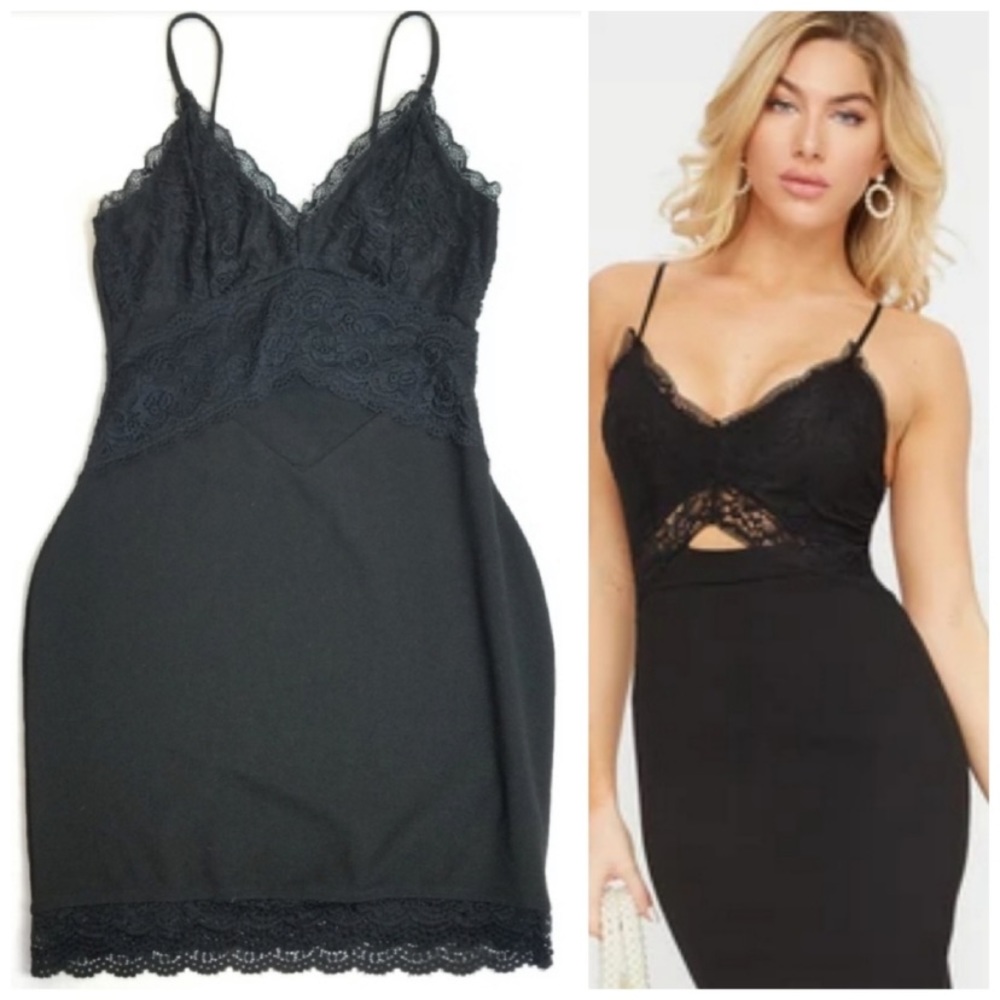Privy black lace bodycon mini dress
